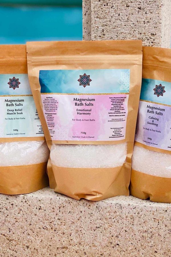 display of 3 packs of magnesium bath salts